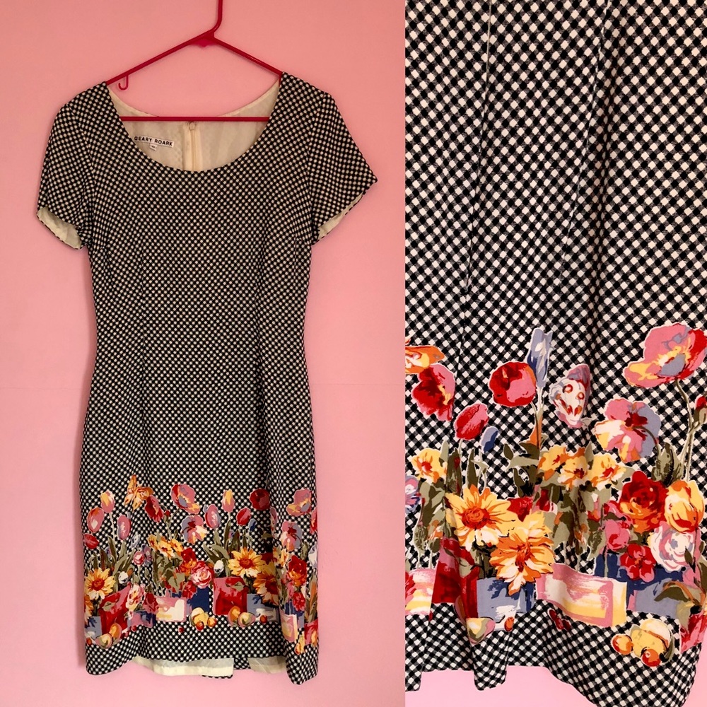 Super Cute Geary Roark Vintage Checkered Argyle Floral Dress Sz 10